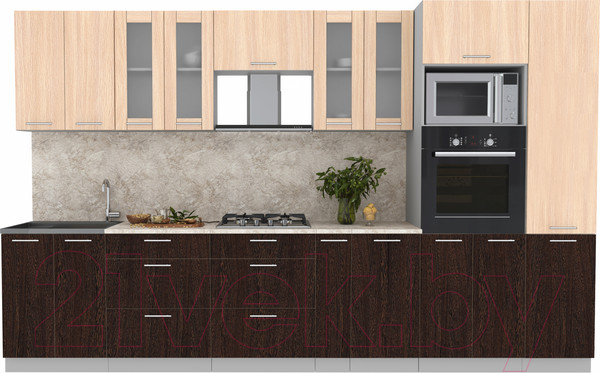 Изображение товара Кухонный гарнитур Интерлиния Мила 3.4 ВТ (дуб молочный/дуб венге/опал светлый)