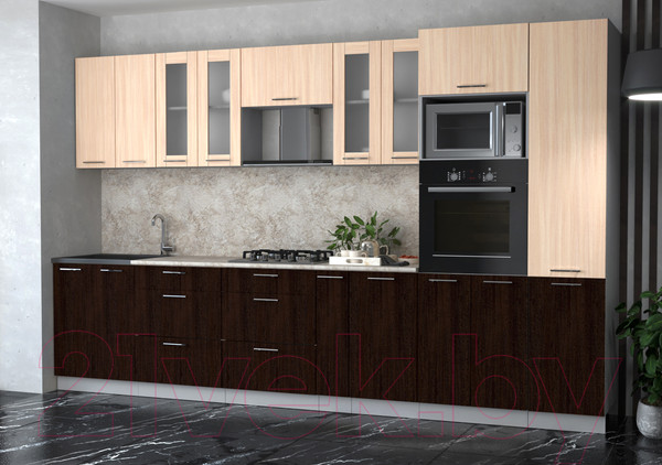 Изображение товара Кухонный гарнитур Интерлиния Мила 3.4 ВТ (дуб молочный/дуб венге/опал светлый)