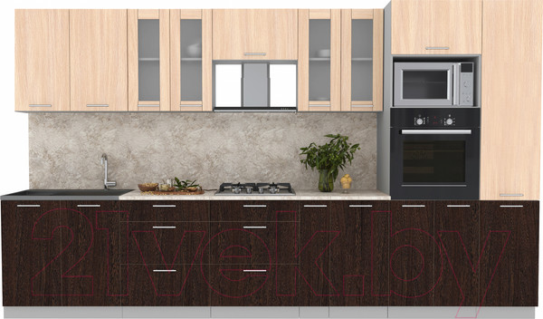 Изображение товара Кухонный гарнитур Интерлиния Мила 3.6 ВТ (дуб молочный/дуб венге/опал светлый)