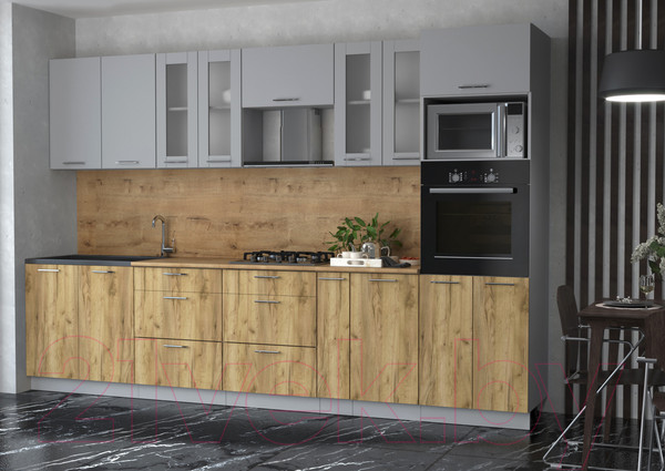 Изображение товара Кухонный гарнитур Интерлиния Мила 3.2 ВТ (серебристый/дуб золотой/дуб бунратти)