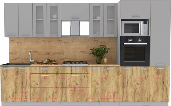 Изображение товара Кухонный гарнитур Интерлиния Мила 3.4 ВТ (серебристый/дуб золотой/дуб бунратти)