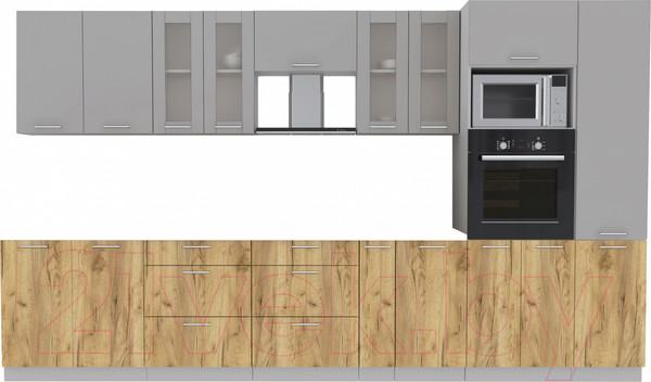 Изображение товара Кухонный гарнитур Интерлиния Мила 3.6 ВТ (серебристый/дуб золотой/дуб бунратти)