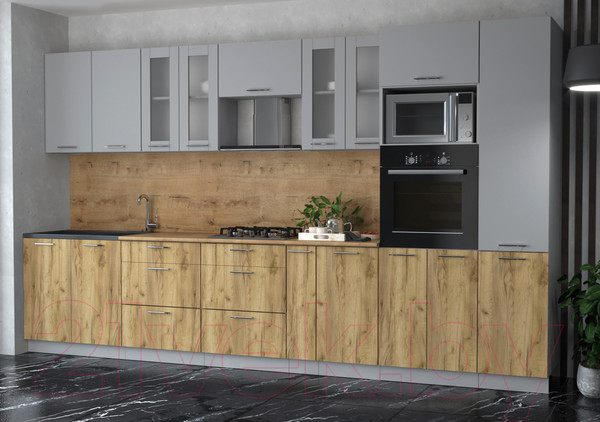 Изображение товара Кухонный гарнитур Интерлиния Мила 3.6 ВТ (серебристый/дуб золотой/дуб бунратти)