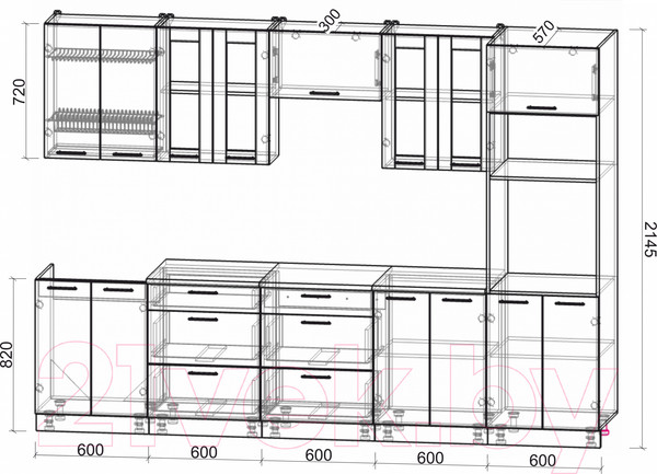 Изображение товара Кухонный гарнитур Интерлиния Мила 3.0 ВТ (дуб белый/дуб золото/дуб бунратти)