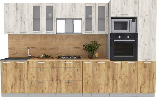 Изображение товара Кухонный гарнитур Интерлиния Мила 3.4 ВТ (дуб белый/дуб золото/дуб бунратти)