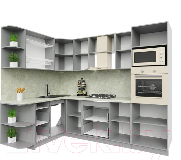 Изображение товара Кухонный гарнитур Интерлиния Мила Пластик 1.68x2.6 левая (черный/белый глянец/опал светлый)