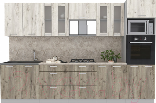 Изображение товара Кухонный гарнитур Интерлиния Мила 3.2 ВТ (дуб белый/дуб серый/опал светлый)