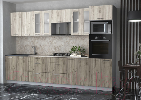 Изображение товара Кухонный гарнитур Интерлиния Мила 3.2 ВТ (дуб белый/дуб серый/опал светлый)