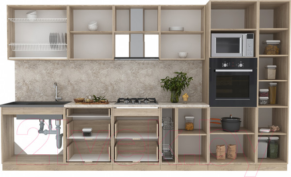 Изображение товара Кухонный гарнитур Интерлиния Мила 3.6 ВТ (дуб белый/дуб серый/опал светлый)