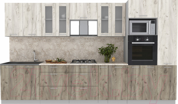 Изображение товара Кухонный гарнитур Интерлиния Мила 3.6 ВТ (дуб белый/дуб серый/опал светлый)