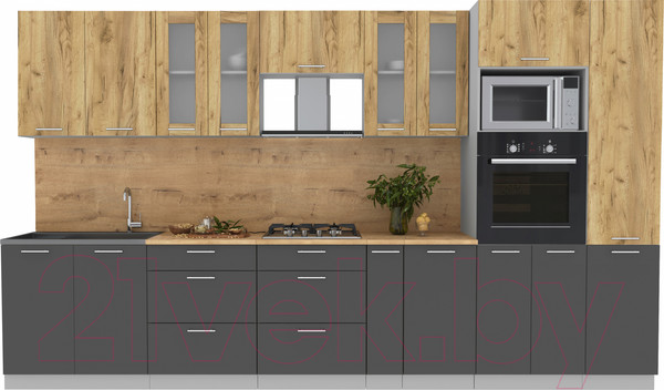 Изображение товара Кухонный гарнитур Интерлиния Мила 3.6 ВТ (дуб золотой/антрацит/дуб бунратти)