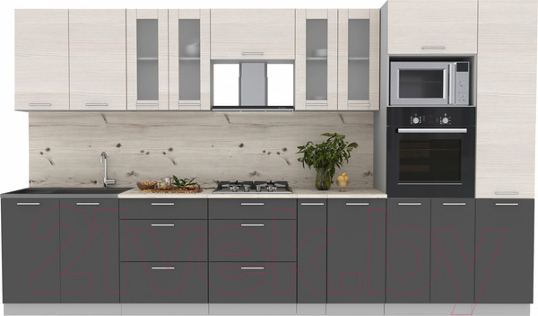 Изображение товара Кухонный гарнитур Интерлиния Мила 3.6 ВТ (вудлайн кремовый/антрацит/бискайская сосна)