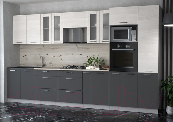 Изображение товара Кухонный гарнитур Интерлиния Мила 3.6 ВТ (вудлайн кремовый/антрацит/бискайская сосна)