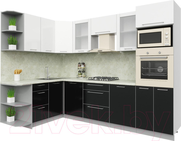Изображение товара Кухонный гарнитур Интерлиния Мила Пластик 1.68x2.8 левая (черный/белый глянец/опал светлый)