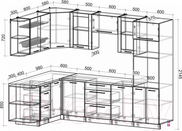 Изображение товара Кухонный гарнитур Интерлиния Мила Пластик 1.68x2.8 левая (черный/белый глянец/опал светлый)