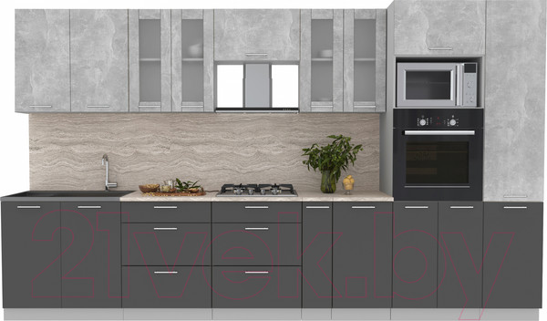 Изображение товара Кухонный гарнитур Интерлиния Мила 3.6 ВТ (бетон/антрацит/травертин)