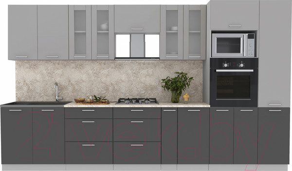 Изображение товара Кухонный гарнитур Интерлиния Мила 3.6 ВТ (серебристый/антрацит/опал светлый)