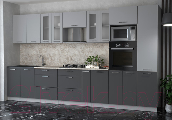 Изображение товара Кухонный гарнитур Интерлиния Мила 3.6 ВТ (серебристый/антрацит/опал светлый)