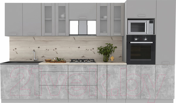 Изображение товара Кухонный гарнитур Интерлиния Мила 3.6 ВТ (серебристый/бетон/бискайская сосна)