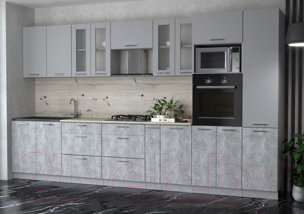 Изображение товара Кухонный гарнитур Интерлиния Мила 3.6 ВТ (серебристый/бетон/бискайская сосна)