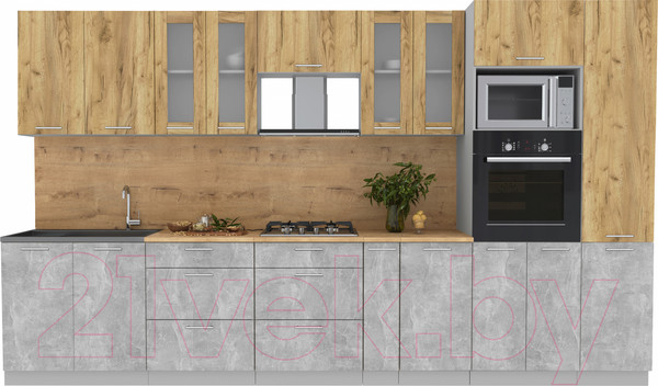 Изображение товара Кухонный гарнитур Интерлиния Мила 3.6 ВТ (дуб золотой/бетон/дуб бунратти)