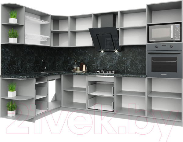 Изображение товара Кухонный гарнитур Интерлиния Мила Пластик 1.68x3.0 левая (черный/белый глянец/опал светлый)