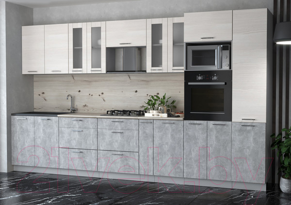 Изображение товара Кухонный гарнитур Интерлиния Мила 3.6 ВТ (вудлайн кремовый/бетон/бискайская сосна)