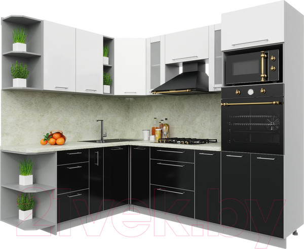 Изображение товара Кухонный гарнитур Интерлиния Мила Пластик 1.88x2.4 левая (черный/белый глянец/опал светлый)