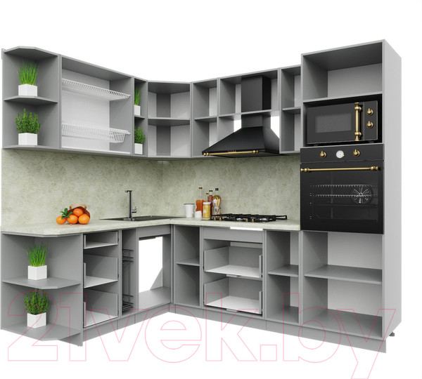 Изображение товара Кухонный гарнитур Интерлиния Мила Пластик 1.88x2.4 левая (черный/белый глянец/опал светлый)