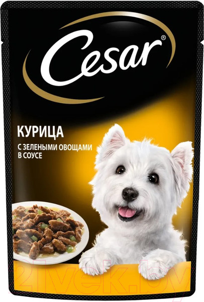 Изображение товара Влажный корм для собак Cesar Курица с зелеными овощами в соусе (85г)