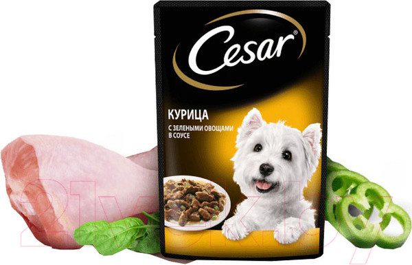 Изображение товара Влажный корм для собак Cesar Курица с зелеными овощами в соусе (85г)