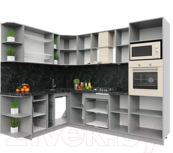 Изображение товара Кухонный гарнитур Интерлиния Мила Пластик 1.88x2.6 левая (черный/белый глянец/опал светлый)