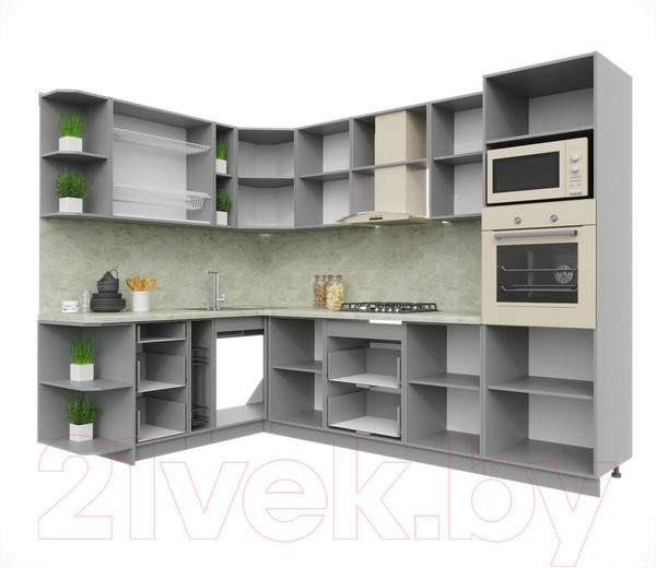 Изображение товара Кухонный гарнитур Интерлиния Мила Пластик 1.88x2.8 левая (черный/белый глянец/опал светлый)