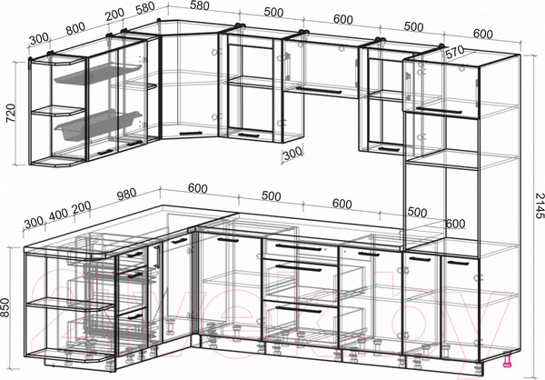 Изображение товара Кухонный гарнитур Интерлиния Мила Пластик 1.88x2.8 левая (черный/белый глянец/опал светлый)