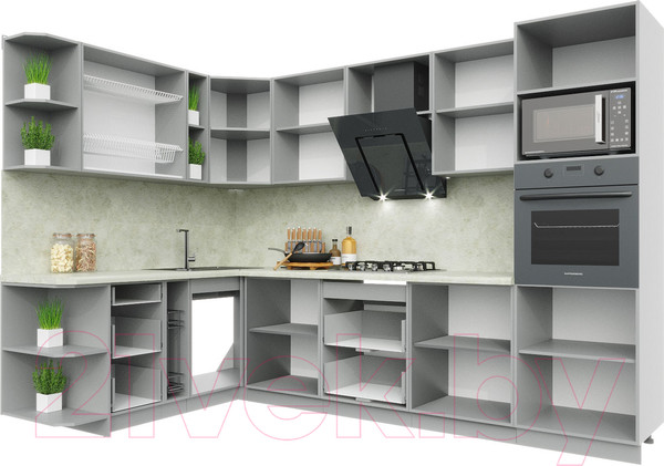 Изображение товара Кухонный гарнитур Интерлиния Мила Пластик 1.88x3.0 левая (черный/белый глянец/опал светлый)