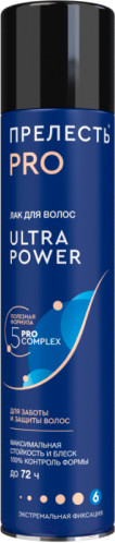 Изображение товара Лак для укладки волос Прелесть Professional Ultra Power экстремальной фиксации (300мл)