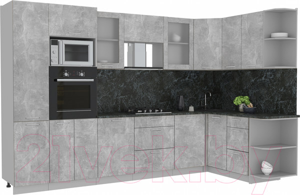 Изображение товара Кухонный гарнитур Интерлиния Мила 1.68x3.2 правая (бетон/бетон/кастилло темный)