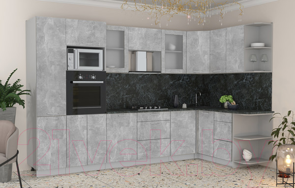 Изображение товара Кухонный гарнитур Интерлиния Мила 1.68x3.2 правая (бетон/бетон/кастилло темный)