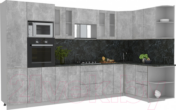 Изображение товара Кухонный гарнитур Интерлиния Мила 1.68x3.4 правая (бетон/бетон/кастилло темный)