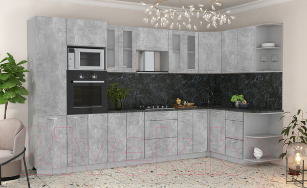 Изображение товара Кухонный гарнитур Интерлиния Мила 1.68x3.4 правая (бетон/бетон/кастилло темный)