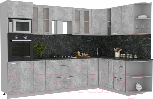 Изображение товара Кухонный гарнитур Интерлиния Мила 1.88x3.0 правая (бетон/бетон/кастилло темный)