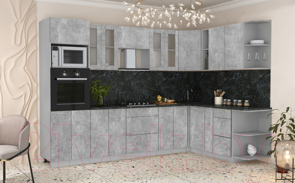 Изображение товара Кухонный гарнитур Интерлиния Мила 1.88x3.0 правая (бетон/бетон/кастилло темный)