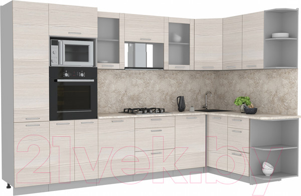 Изображение товара Кухонный гарнитур Интерлиния Мила 1.68x3.2 правая (вудлайн кремовый/вудлайн кремовый/опал светлый)