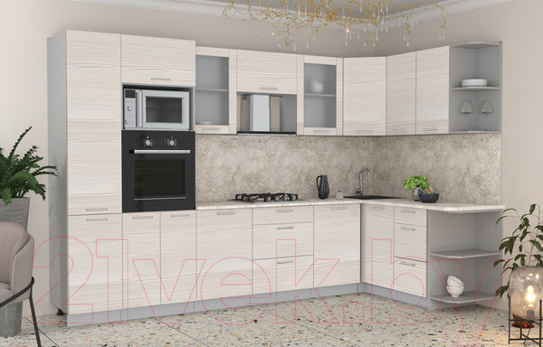 Изображение товара Кухонный гарнитур Интерлиния Мила 1.68x3.2 правая (вудлайн кремовый/вудлайн кремовый/опал светлый)