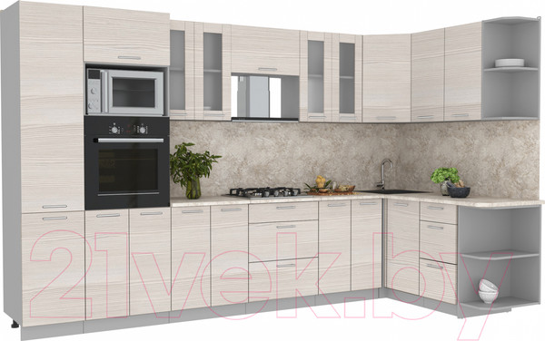 Изображение товара Кухонный гарнитур Интерлиния Мила 1.68x3.4 правая (вудлайн кремовый/вудлайн кремовый/опал светлый)