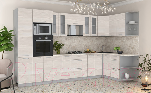 Изображение товара Кухонный гарнитур Интерлиния Мила 1.68x3.4 правая (вудлайн кремовый/вудлайн кремовый/опал светлый)