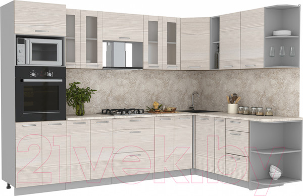 Изображение товара Кухонный гарнитур Интерлиния Мила 1.88x3.0 правая (вудлайн кремовый/вудлайн кремовый/опал светлый)