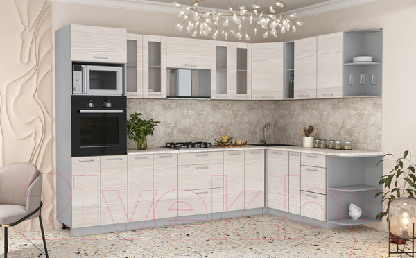 Изображение товара Кухонный гарнитур Интерлиния Мила 1.88x3.0 правая (вудлайн кремовый/вудлайн кремовый/опал светлый)