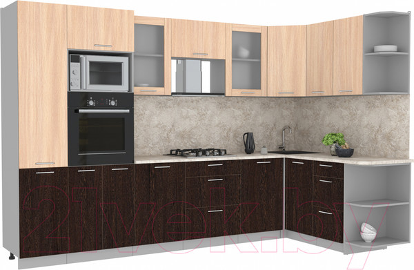 Изображение товара Кухонный гарнитур Интерлиния Мила 1.68x3.2 правая (дуб молочный/дуб венге/опал светлый)