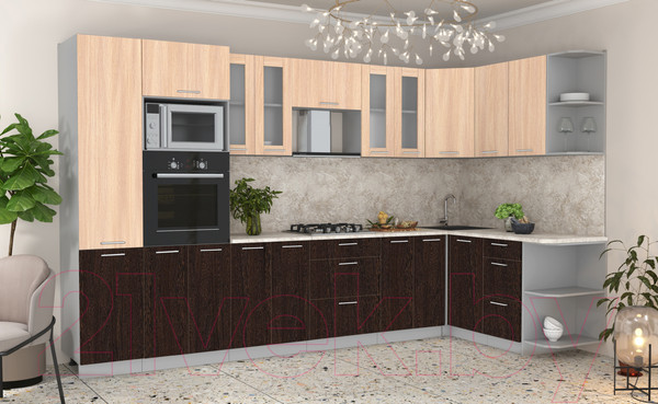 Изображение товара Кухонный гарнитур Интерлиния Мила 1.68x3.4 правая (дуб молочный/дуб венге/опал светлый)